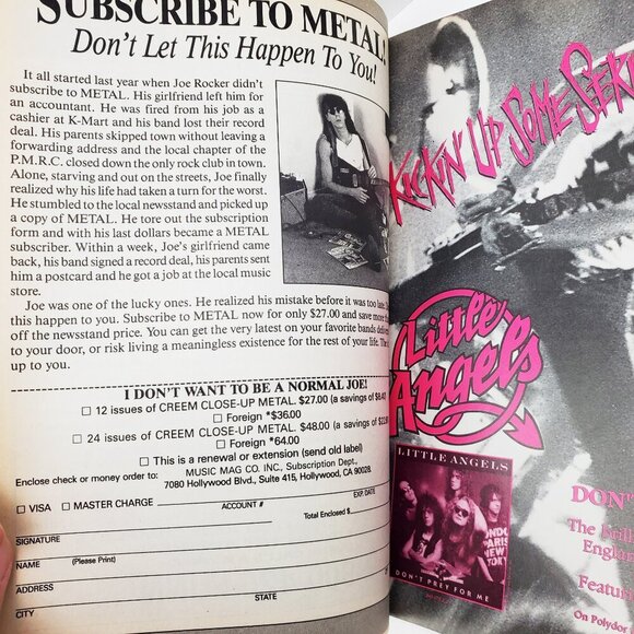 Metal Magazine VTG Skid Row Warrant Heart, Posters Aug. 1990 Aged Unread Stock - Picture 8 of 11